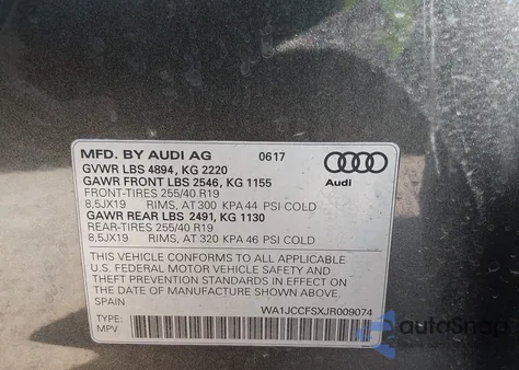 2018 Audi Q3 2.0T Premium/2.0T Sport Premium z USA, uszkodzony, nr VIN WA1JCCFSXJR009074